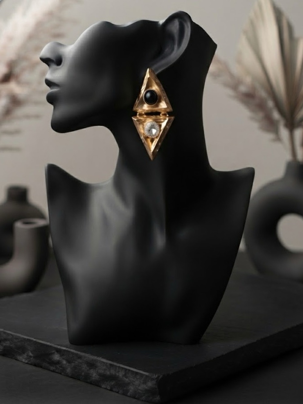 Onyx Pyramid Drops - Vintage Inspired Geometric Triangular Statement Earrings